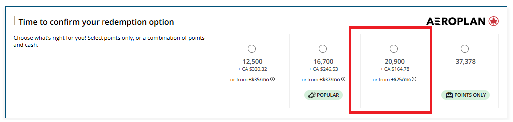Aeroplan Redeem points for FLL