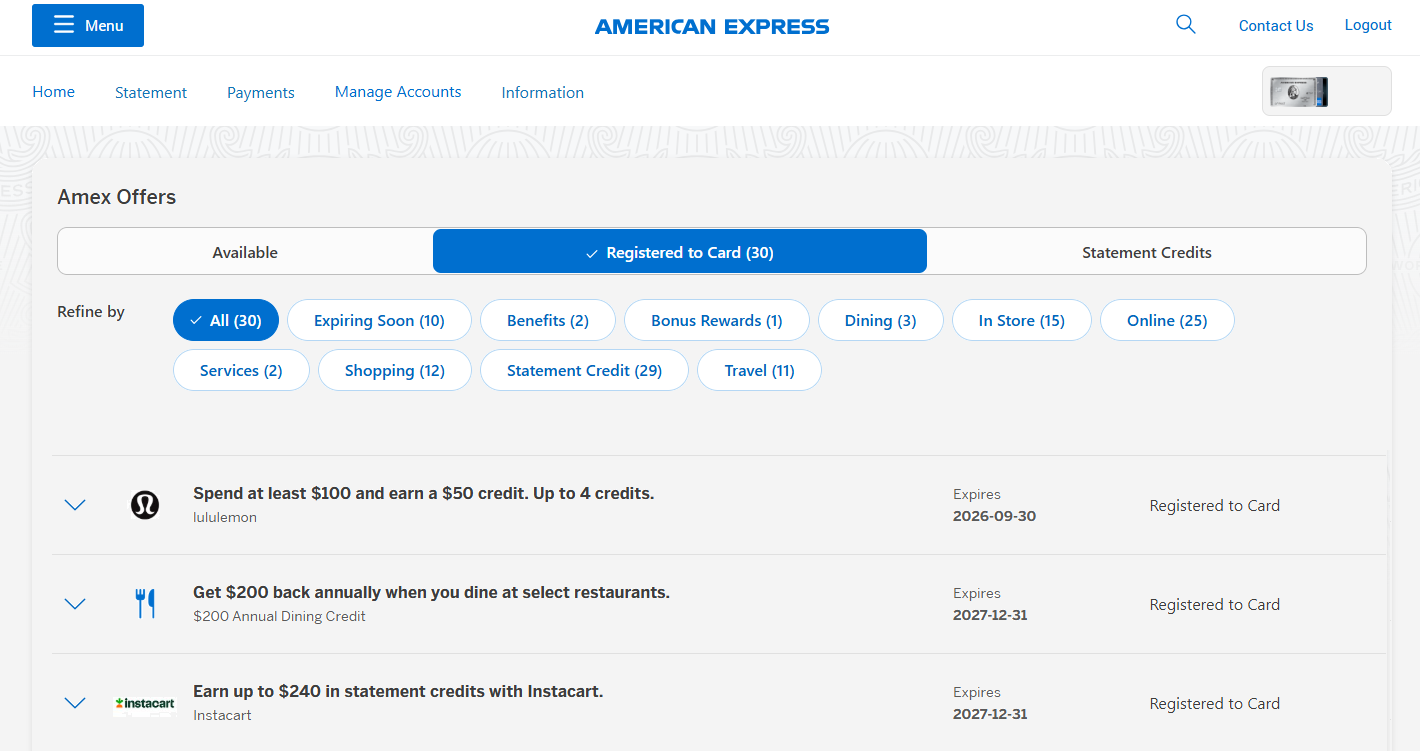 American Express Platinum Canada $200 Dining Credit