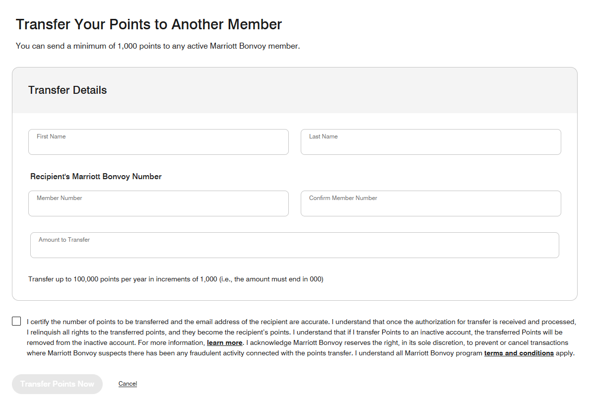 Transfer Marriott Bonvoy.