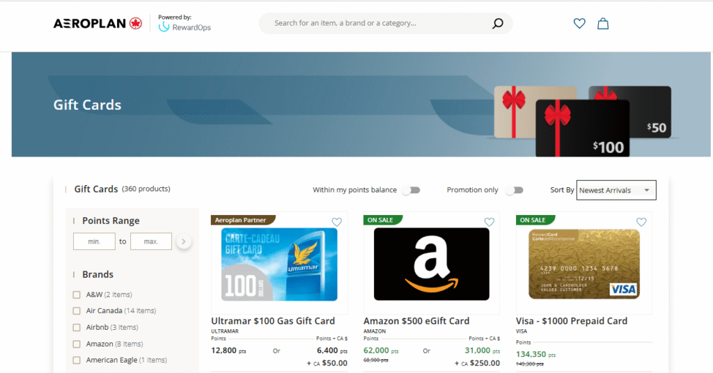 Aeroplan eStore Redeem