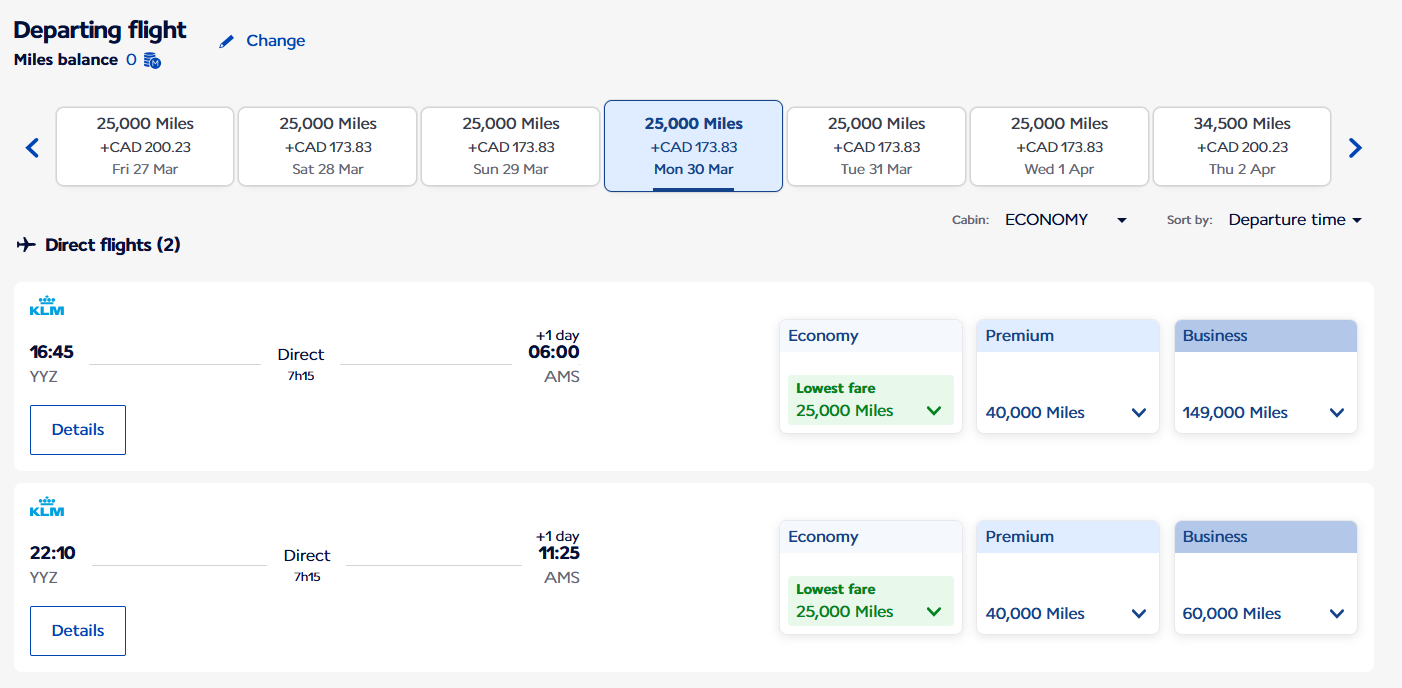 Flying Blue Search results