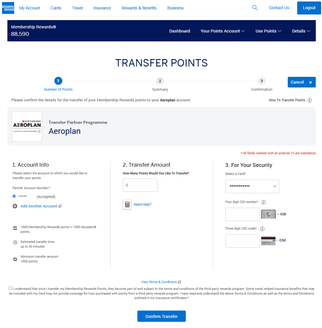 Transfer Amex Membership Rewards® Transfer to Aeroplan®