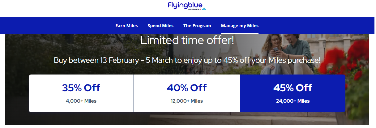 Buy Flying Blue miles 45% dicount