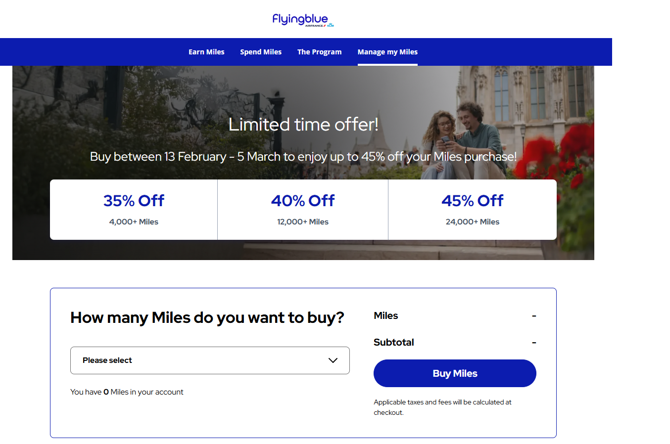 Buy Flying Blue miles 45% dicount
