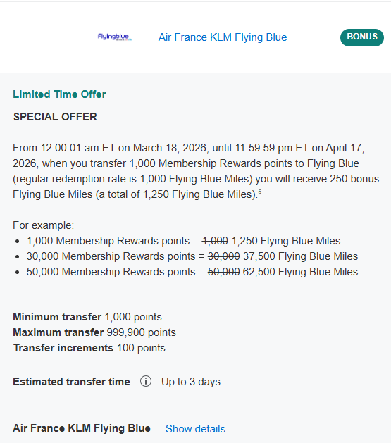 American Express to Flying Blue 25% Transfer Bonus Until April 17
