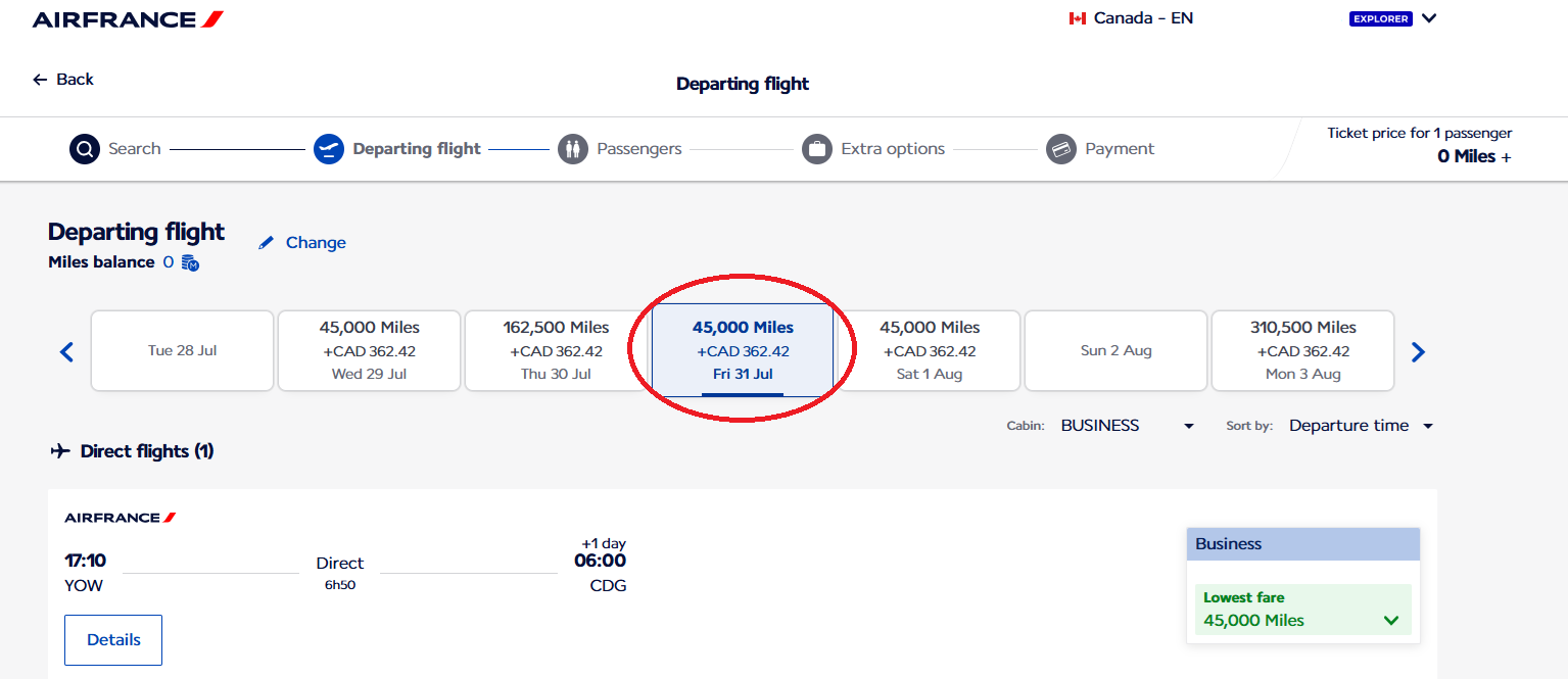 YOW to CDG AF for 45K in J
