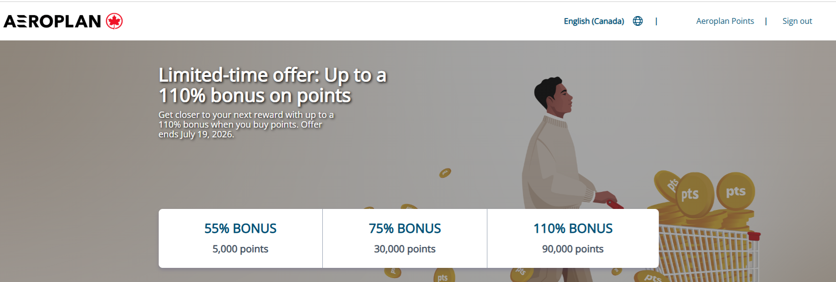 Buy Aeroplan Points with 110% bonus July 2026