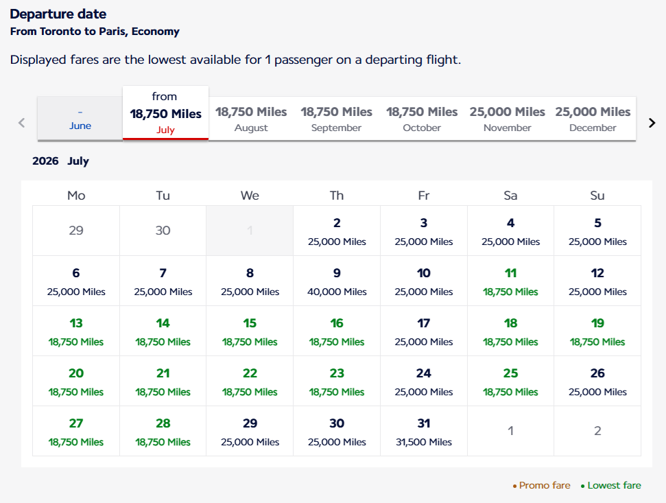 Flying Blue Promo Rewards July 2026: Search calendar