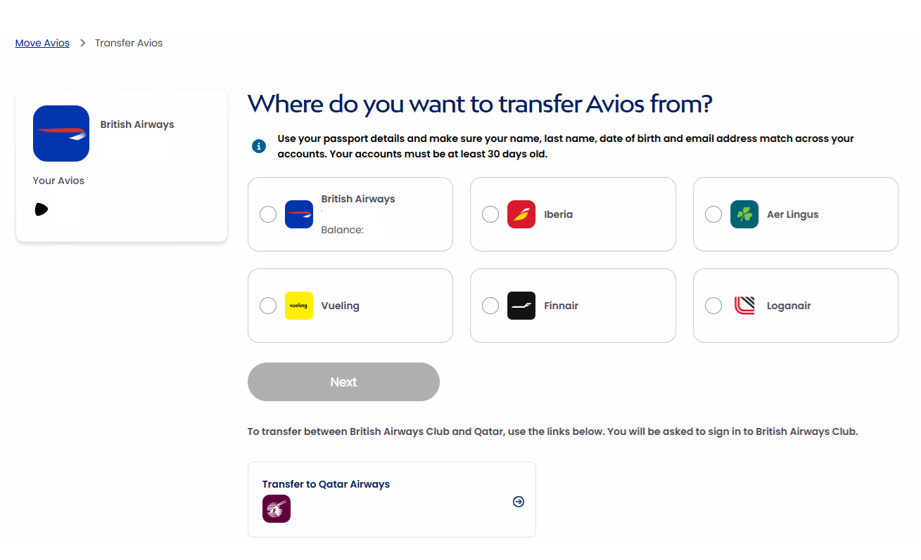 Transfer Avios from British Airways Transfer Avios from British Airways