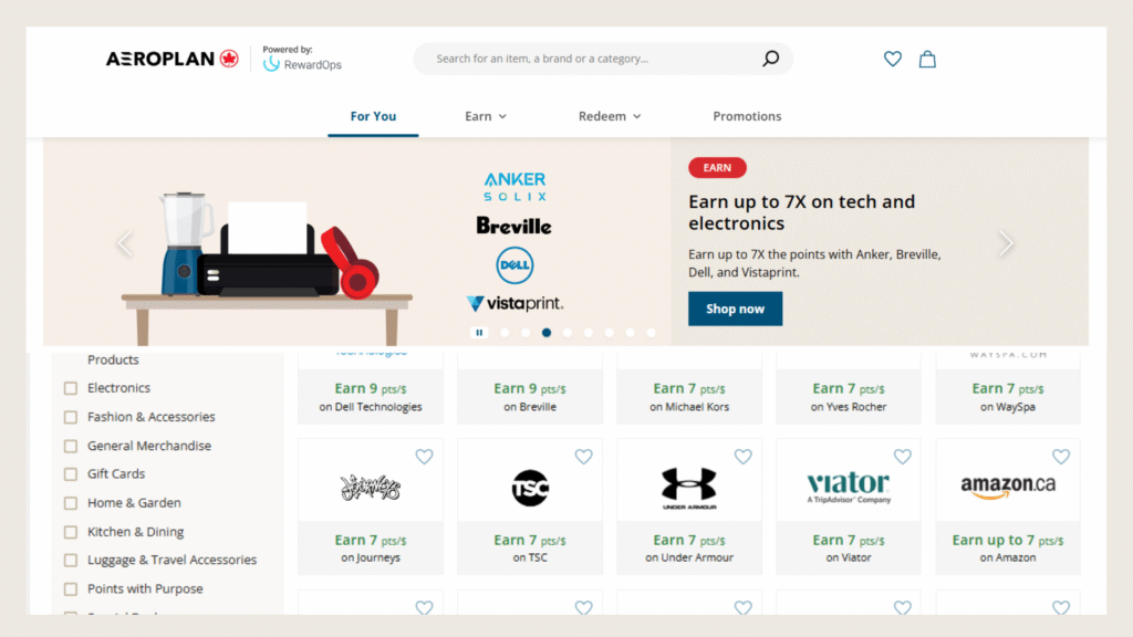 Aeroplan eStore Header
