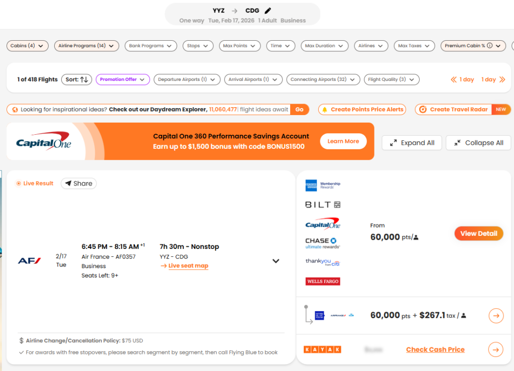 Seats.Aero Aeroplan Free Version - Search Toronto to Zurich