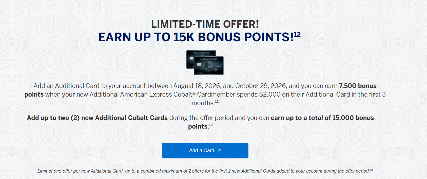 American Express Authorized User Bonus Points Offer Sep 2026