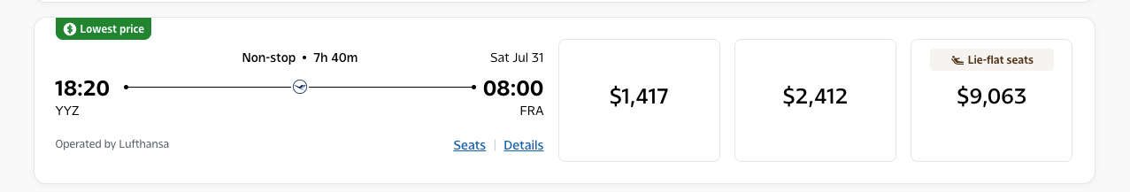 Buy Aeroplan Points Promotion:Aeroplan YYZ to FRA Bus July 30 2026 Cash