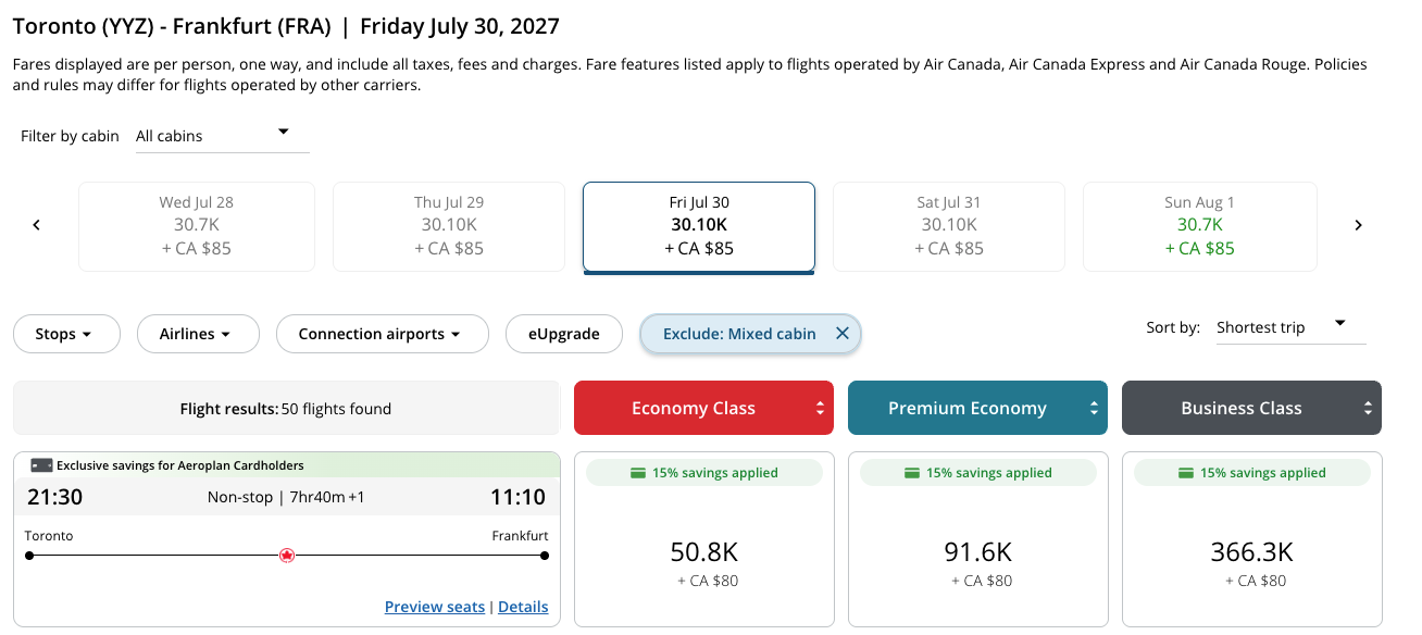 Airlines | DealsBuy Aeroplan Points Promotion. Aeroplan YYZ to FRA Bus July 30 2026 with AC